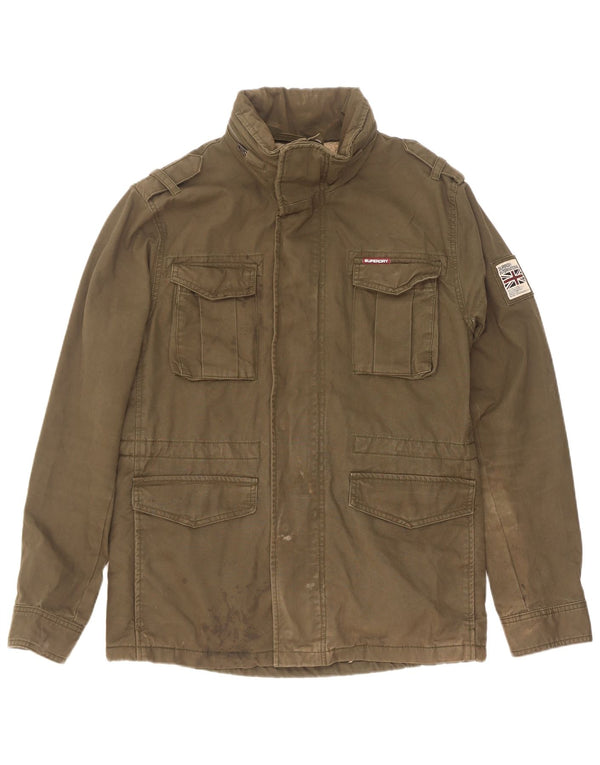 Мужская куртка Superdry из шерпа в стиле милитари с капюшоном UK 40, большой хлопок цвета хаки