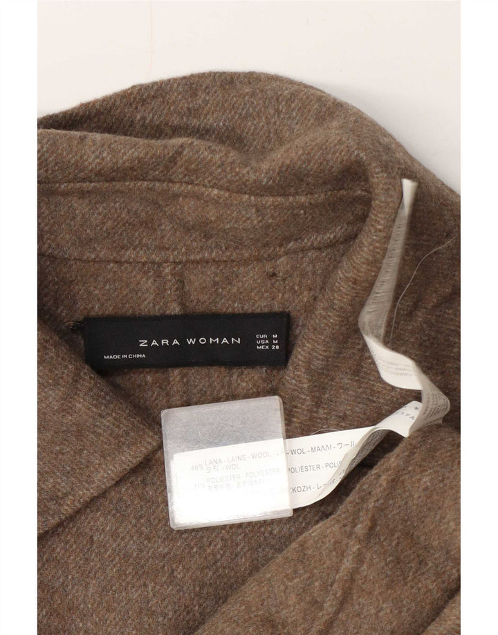 Женское пальто Zara UK 14, средний цвет, коричневая шерсть