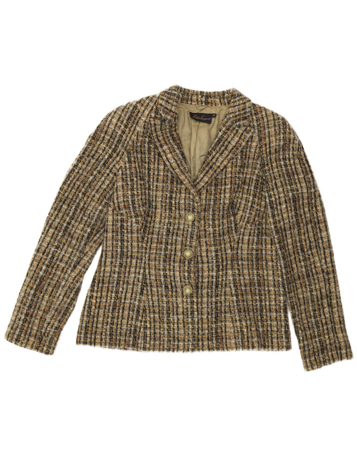Женский пиджак Luisa Spagnoli на 3 пуговицах IT 46, большой цвет хаки, шерсть в клетку