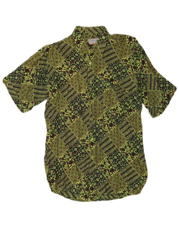 Vintage Mens Short Sleeve Shirt Large Green Floral Viscose