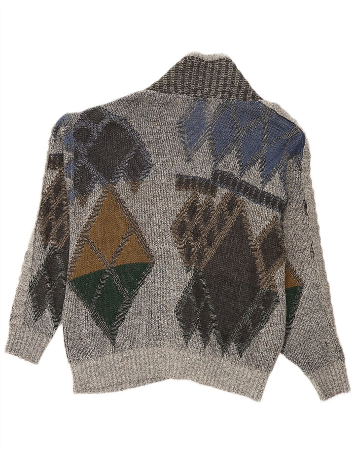 Винтажный мужской свитер-кардиган IT 50 Medium Grey Argyle/Diamond
