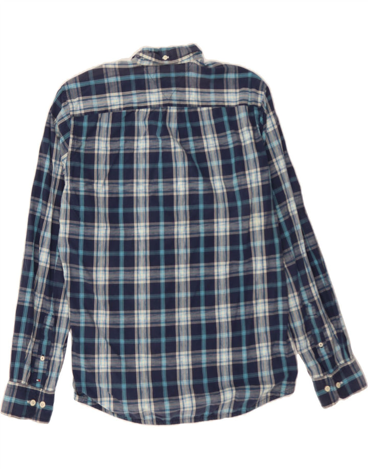 TOMMY HILFIGER Mens Custom Fit Shirt Medium Navy Blue Check Cotton Vintage Tommy Hilfiger and Second-Hand Tommy Hilfiger from Messina Hembry 