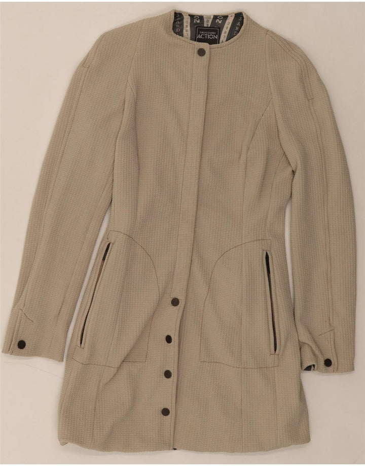 TRUSSARDI Womens Overcoat UK 10 Small Beige Vintage Trussardi and Second-Hand Trussardi from Messina Hembry 