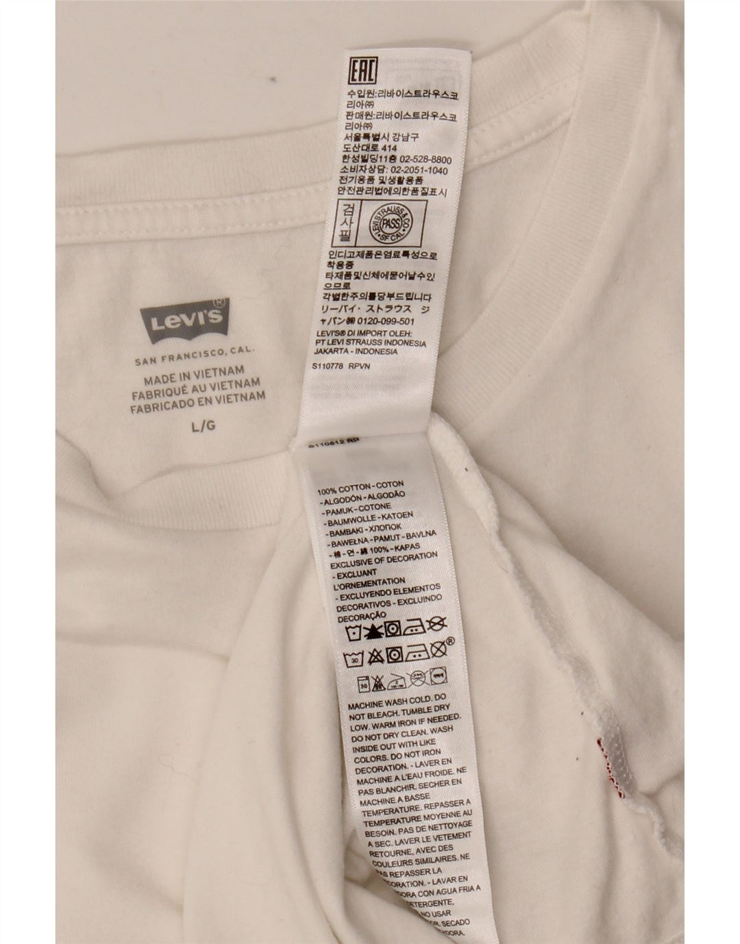 Женская футболка LEVI'S Top UK 14, большой белый хлопок