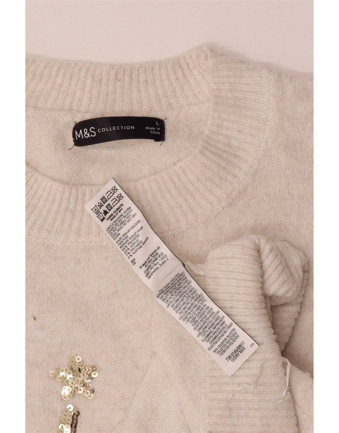 Женский джемпер с круглым вырезом Marks & Spencer, Великобритания 16, большой Off White