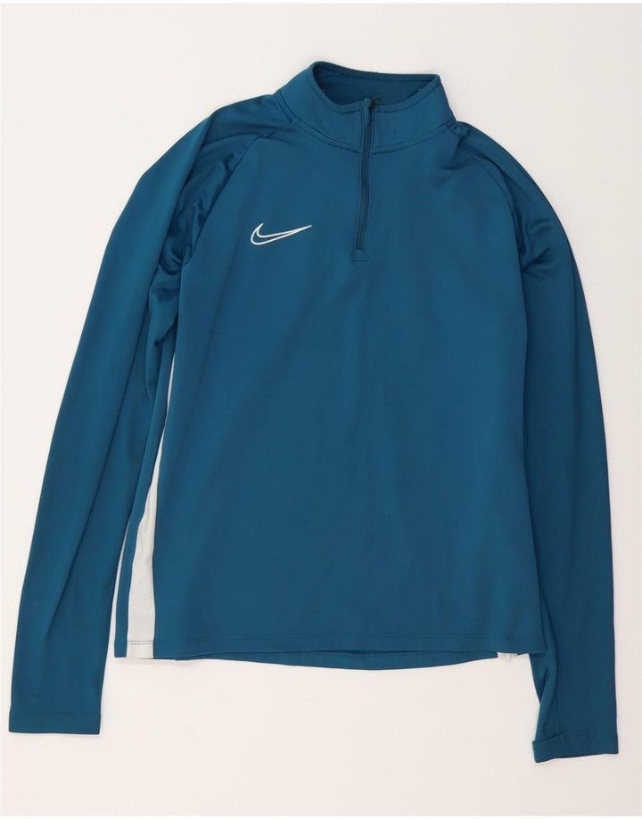 NIKE Mens Dri Fit Zip Neck Pullover Tracksuit Top Medium Blue Colourblock