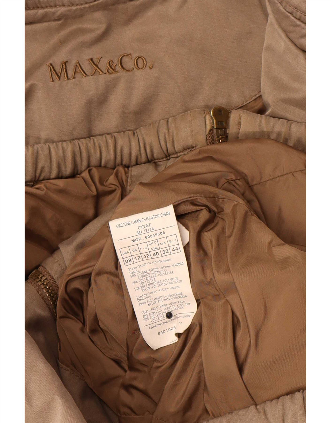 Женское стеганое пальто с капюшоном Max & Co. UK 12, хлопок среднего коричневого цвета