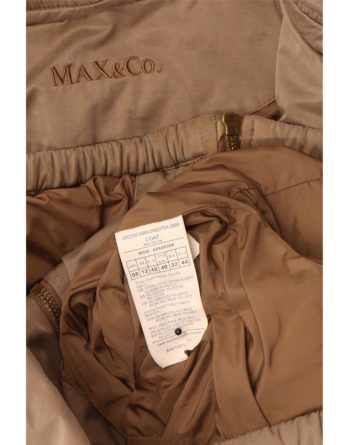 Женское стеганое пальто с капюшоном Max & Co. UK 12, хлопок среднего коричневого цвета