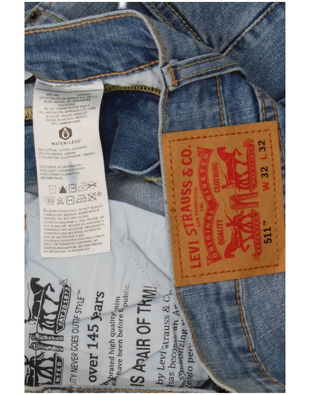 Мужские джинсы Levi's Slim 511 W32 L32 синие, хлопок