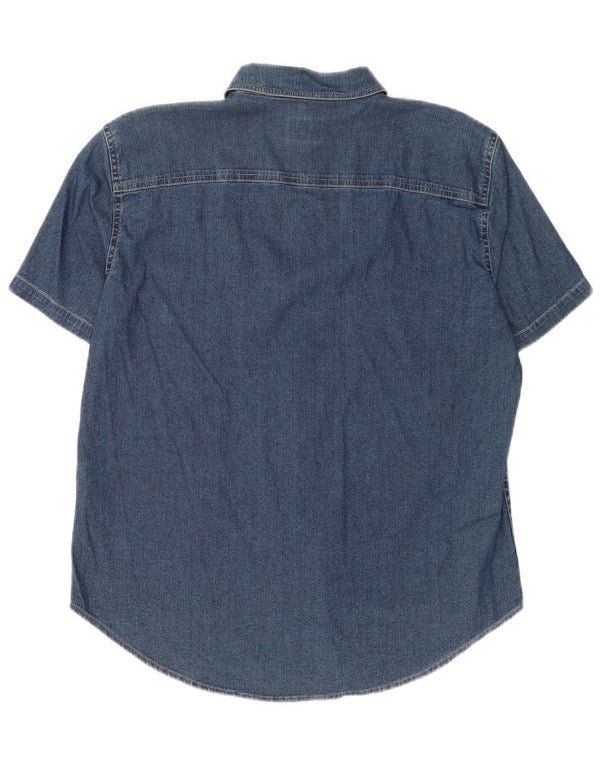 Calvin Klein Womens Short Sleeve Denim Shirt UK 16 Large Blue Cotton