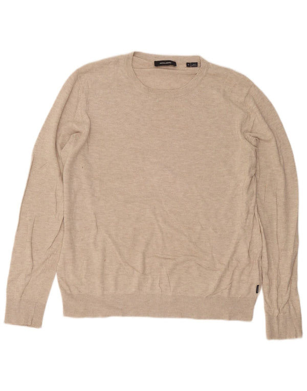 Мужской джемпер с круглым вырезом Jack & Jones, большой хлопковый свитер бежевого цвета с крапинками