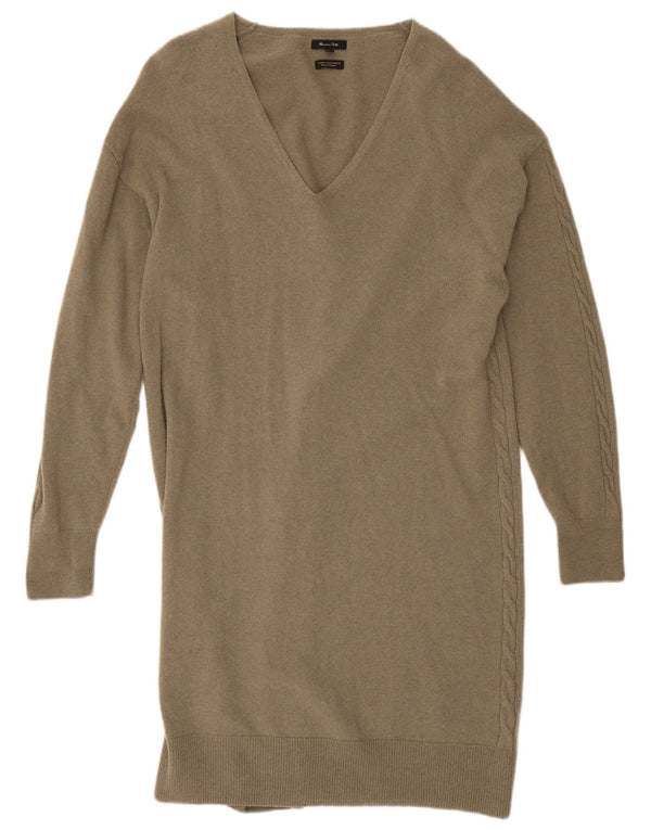 Женское платье-джемпер с длинными рукавами Massimo Dutti UK 14, средний хаки, шерсть