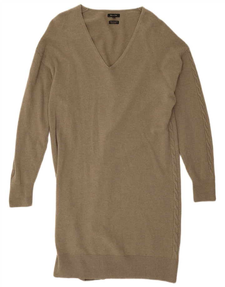 Женское платье-джемпер с длинными рукавами Massimo Dutti UK 14, средний хаки, шерсть