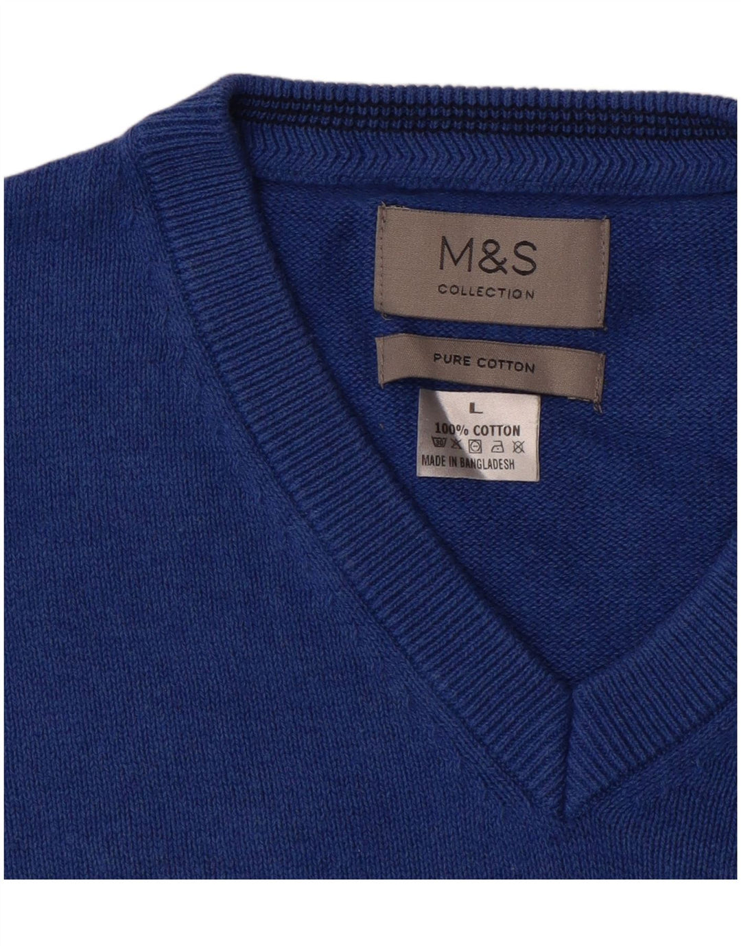 Мужской джемпер с v-образным вырезом Marks & Spencer, большой синий хлопковый свитер