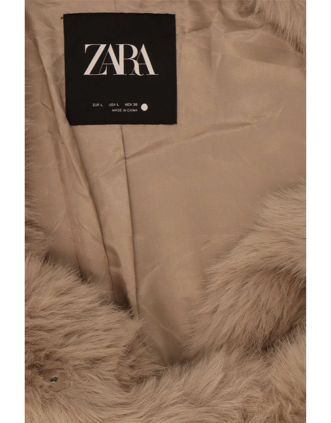 Женская куртка из искусственного меха из поплина Zara UK 16, большой размер, бежевый полиэстер