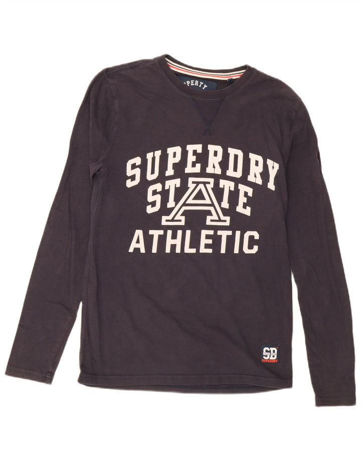 Мужской топ с рисунком Superdry, маленький темно-синий хлопок с длинными рукавами