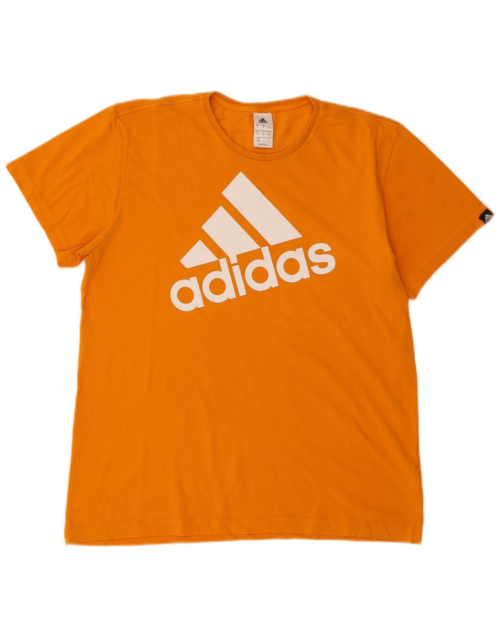 Мужская футболка Adidas с рисунком, хлопковый топ среднего оранжевого цвета