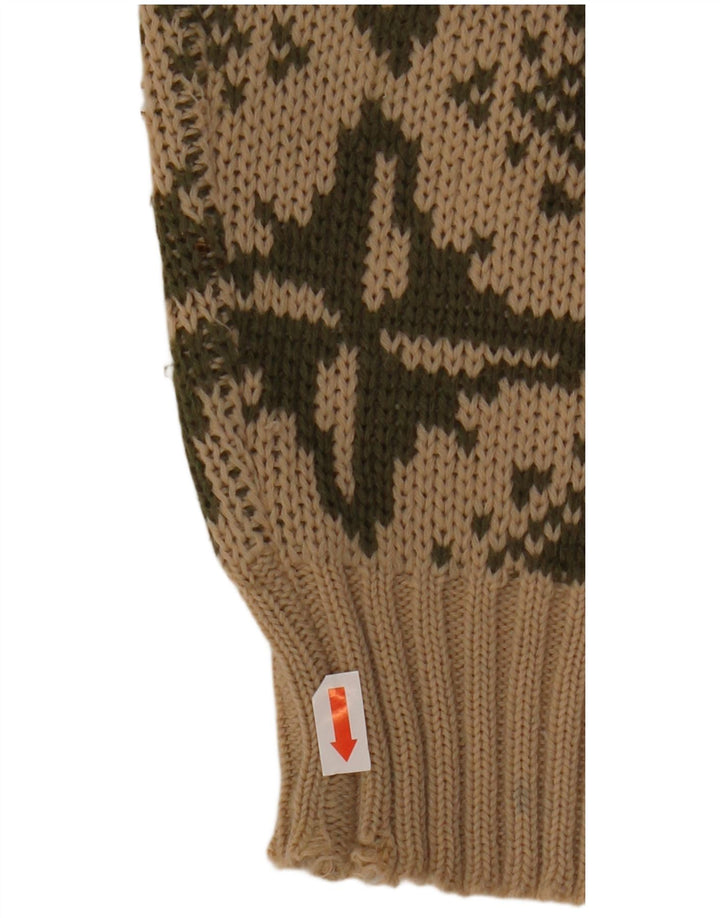 VINTAGE Женский джемпер с вырезом «лодочка» IT 46, большой бежевый с геометрическим узором