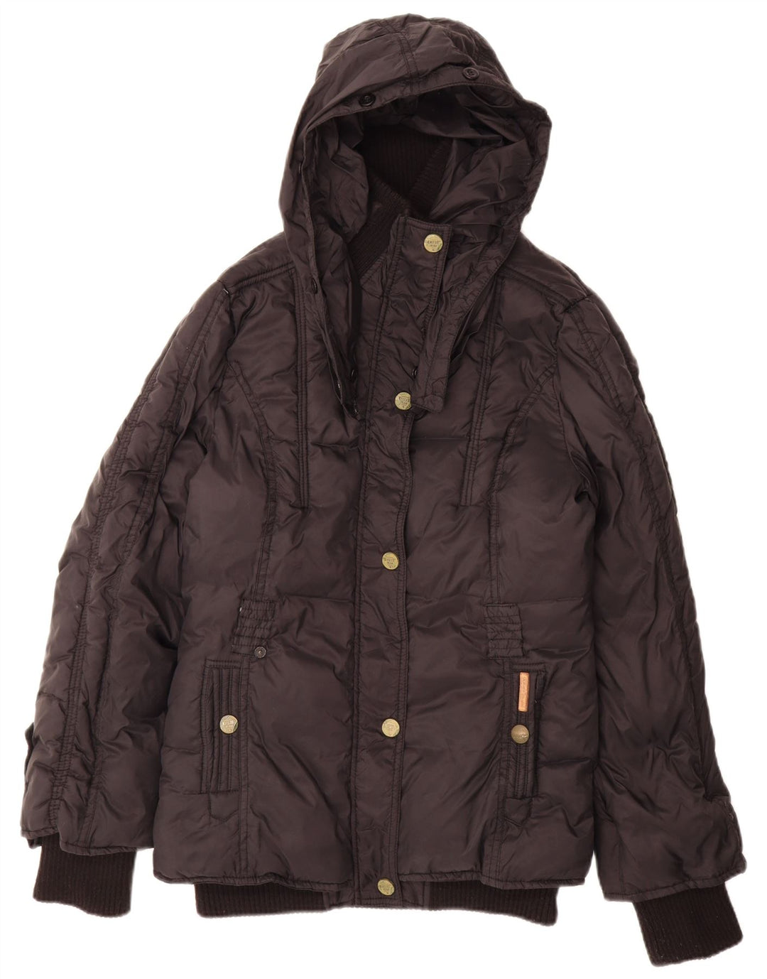 KHUJO Женская стеганая куртка с капюшоном UK 16, большой черный нейлон