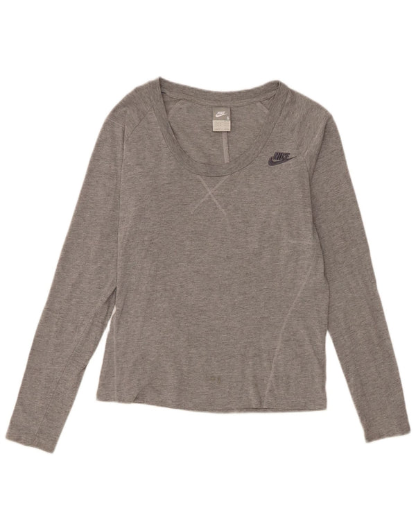 Nike Womens Top Long Sleeve UK 10 Small Grey Cotton