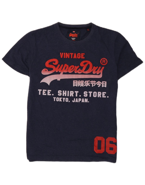 Мужская футболка с рисунком Superdry, топ XL, темно-синий, хлопок