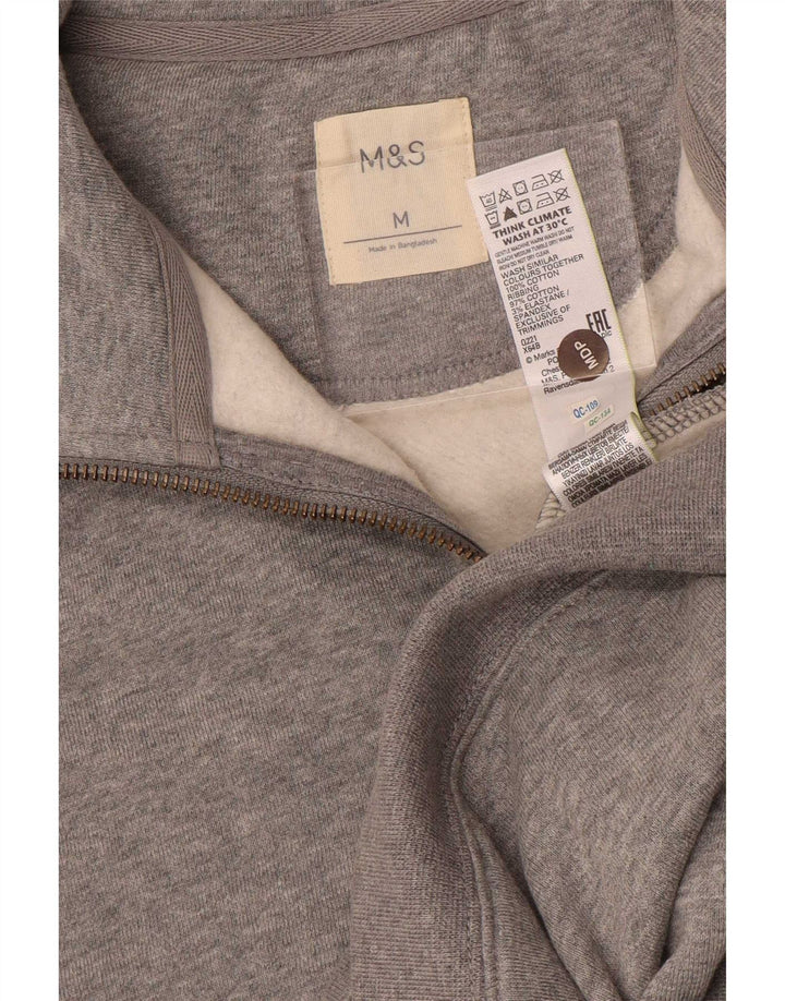 Мужской свитшот с воротником на молнии Marks & Spencer, хлопковый джемпер среднего серого цвета с крапинками