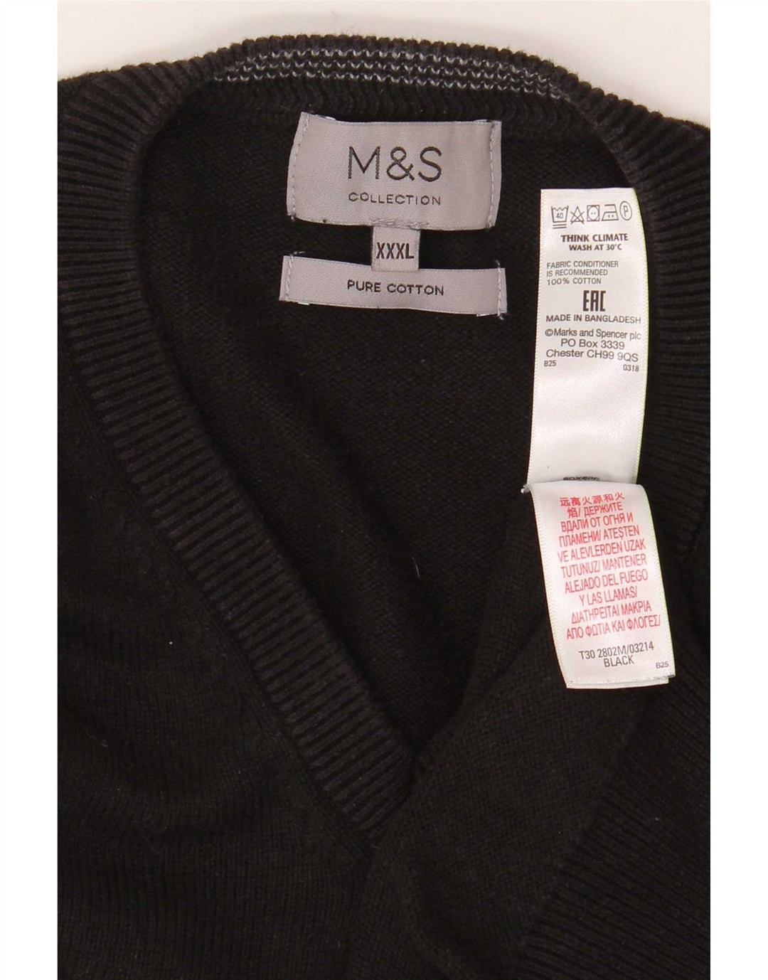 Мужской джемпер с v-образным вырезом Marks & Spencer 3XL, черный хлопок
