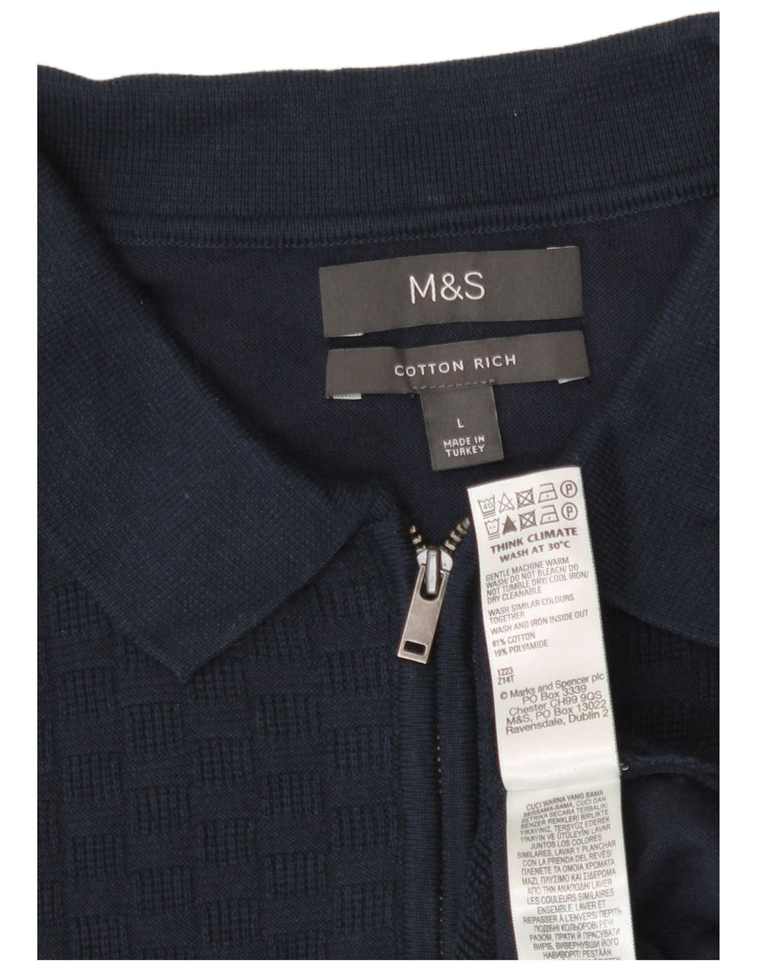 Мужской джемпер с воротником-поло Marks & Spencer, большой темно-синий с геометрическим узором