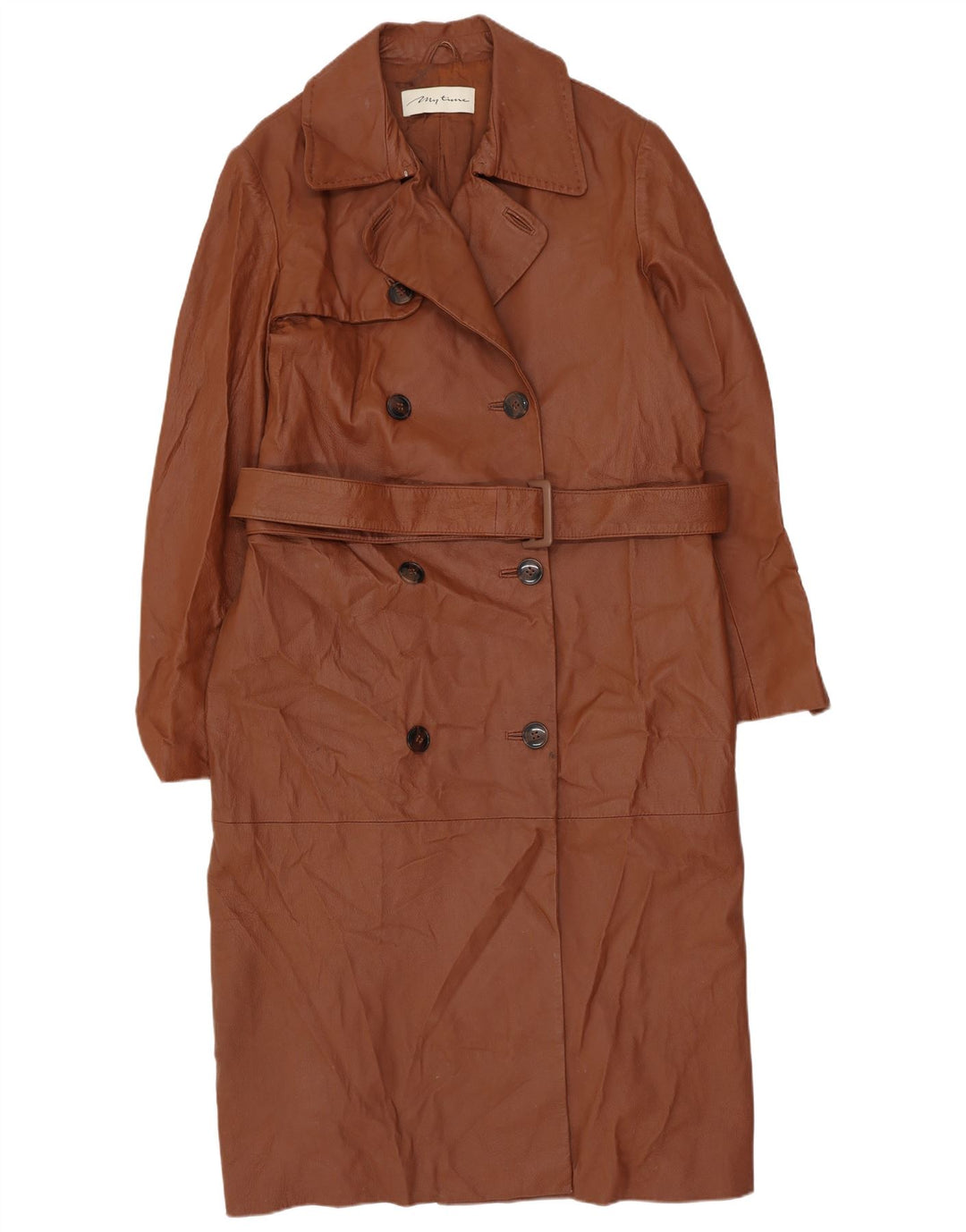 Винтажное женское двубортное пальто оверсайз UK 10, маленькое коричневое кожаное пальто