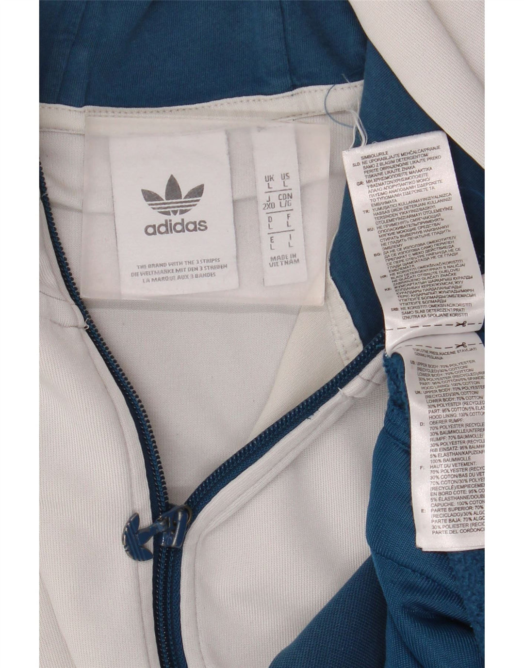 Мужской свитер с капюшоном на молнии Adidas большой синий из полиэстера с цветными блоками