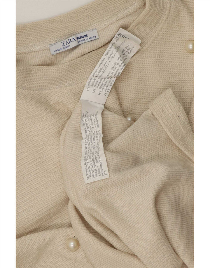 Женский топ Zara с длинным рукавом UK 12, средний цвет, белый полиэстер