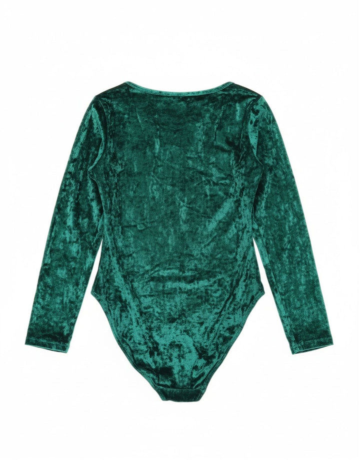 CANDA Womens Long Sleeve Bodysuit UK 14/16 Large Green Polyester Vintage Canda and Second-Hand Canda from Messina Hembry 