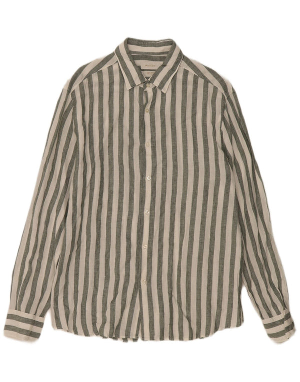Мужская рубашка MASSIMO DUTTI XL, льняная полоска цвета хаки