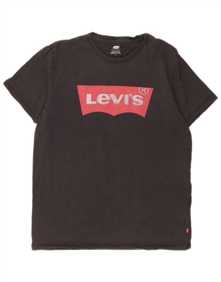 Мужская футболка с рисунком Levi's, верх среднего размера, черный хлопок, хлопок