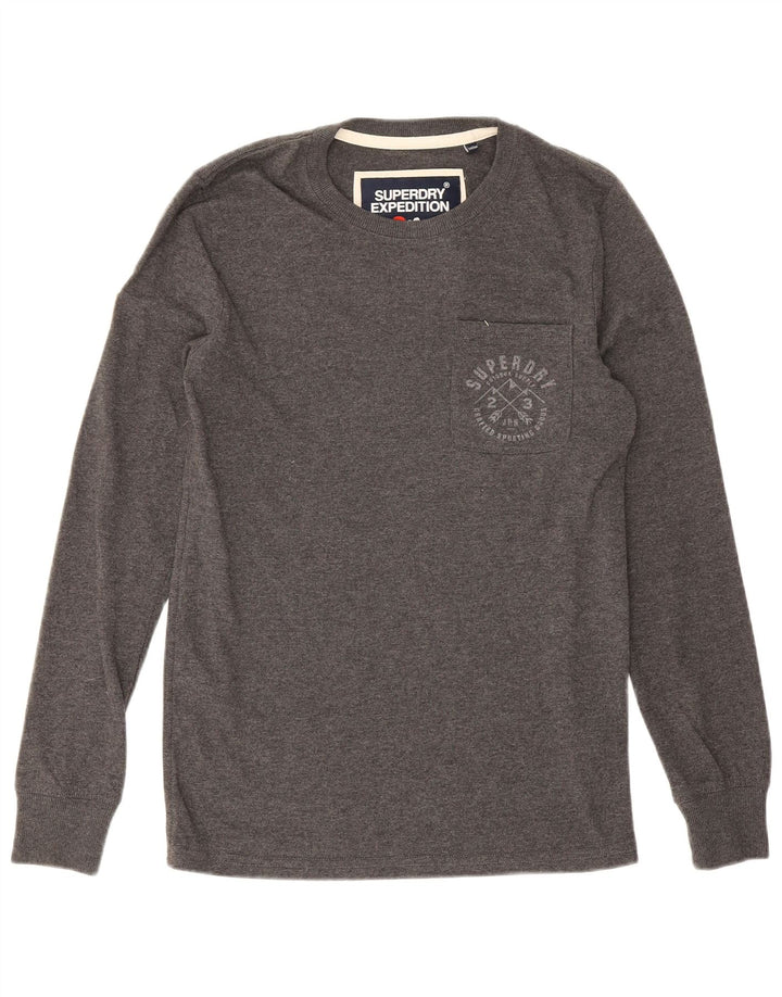 Мужской топ Superdry с длинным рукавом, маленький серый хлопок