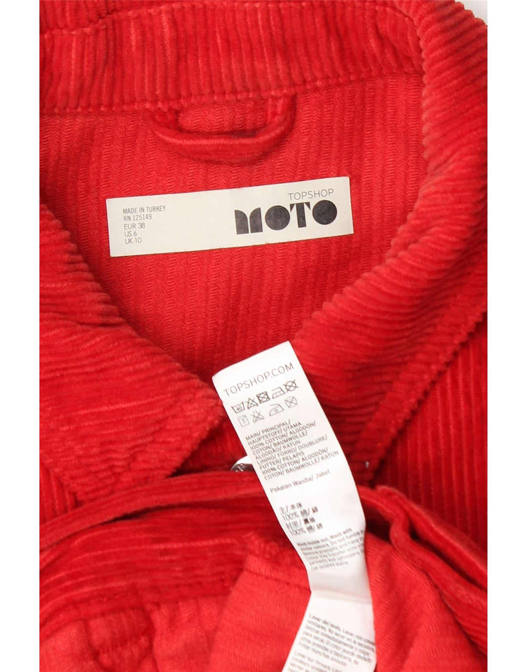 Женская вельветовая куртка оверсайз Topshop UK 10, маленький красный хлопок