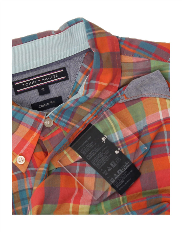 TOMMY HILFIGER Mens Custom Fit Short Sleeve Shirt XL Multicoloured Check Vintage Tommy Hilfiger and Second-Hand Tommy Hilfiger from Messina Hembry 