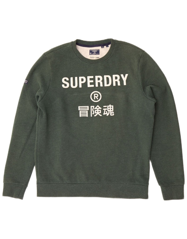 Мужской свитшот с рисунком Superdry, большой зеленый хлопковый джемпер