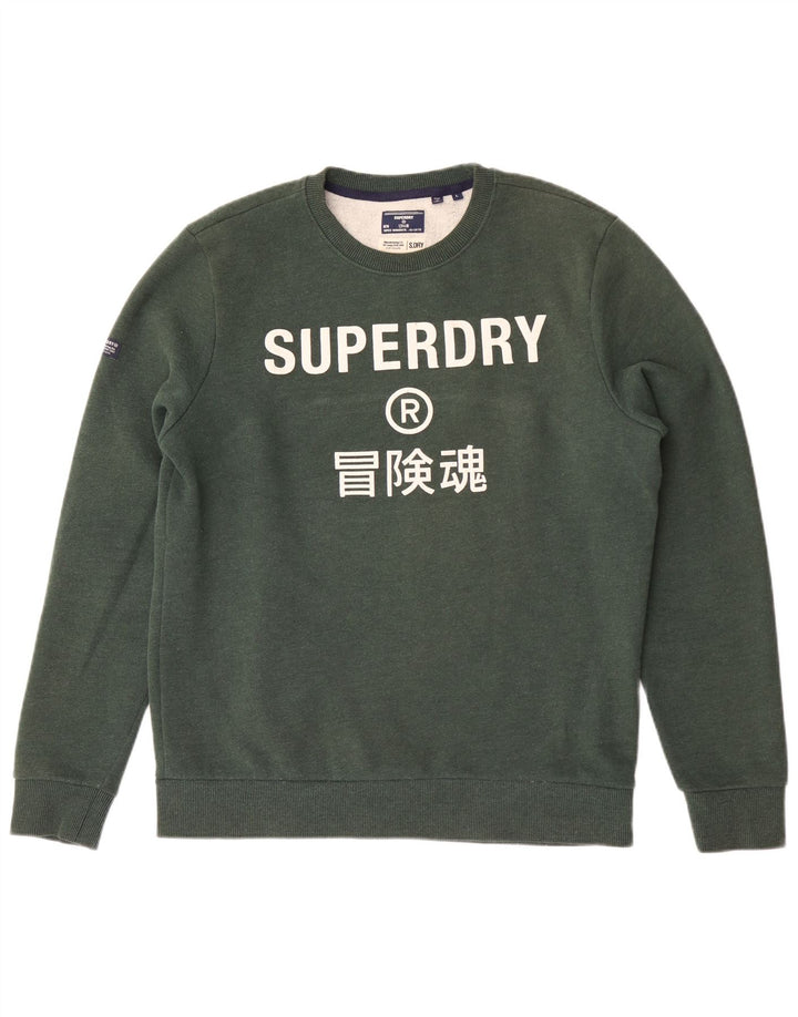 Мужской свитшот с рисунком Superdry, большой зеленый хлопковый джемпер