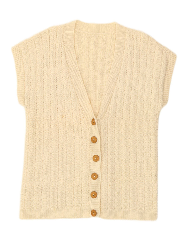 VINTAGE Женский кардиган с короткими рукавами UK 16 Большой Off White