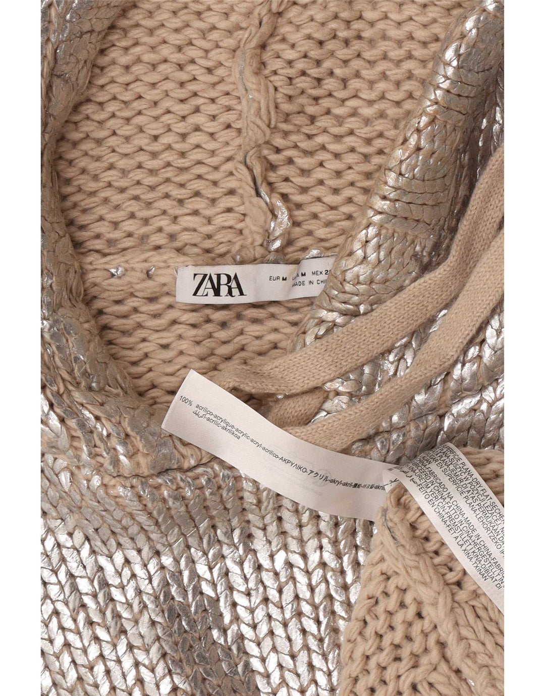 Женский свободный джемпер с капюшоном Zara UK 14, средний серебристый акрил
