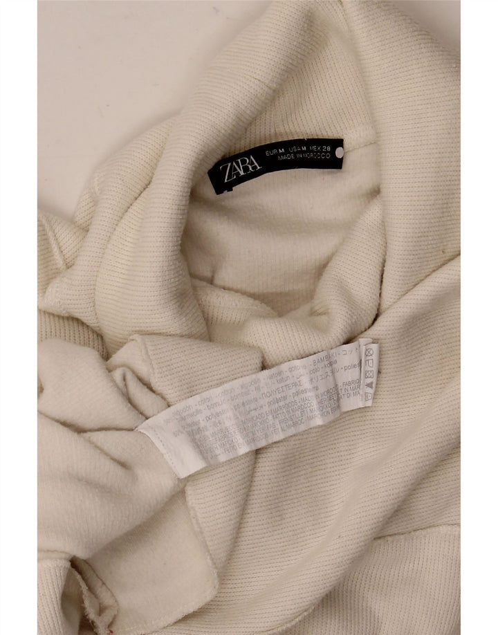 Женский укороченный топ оверсайз Zara с длинным рукавом UK 14, средний белый хлопок