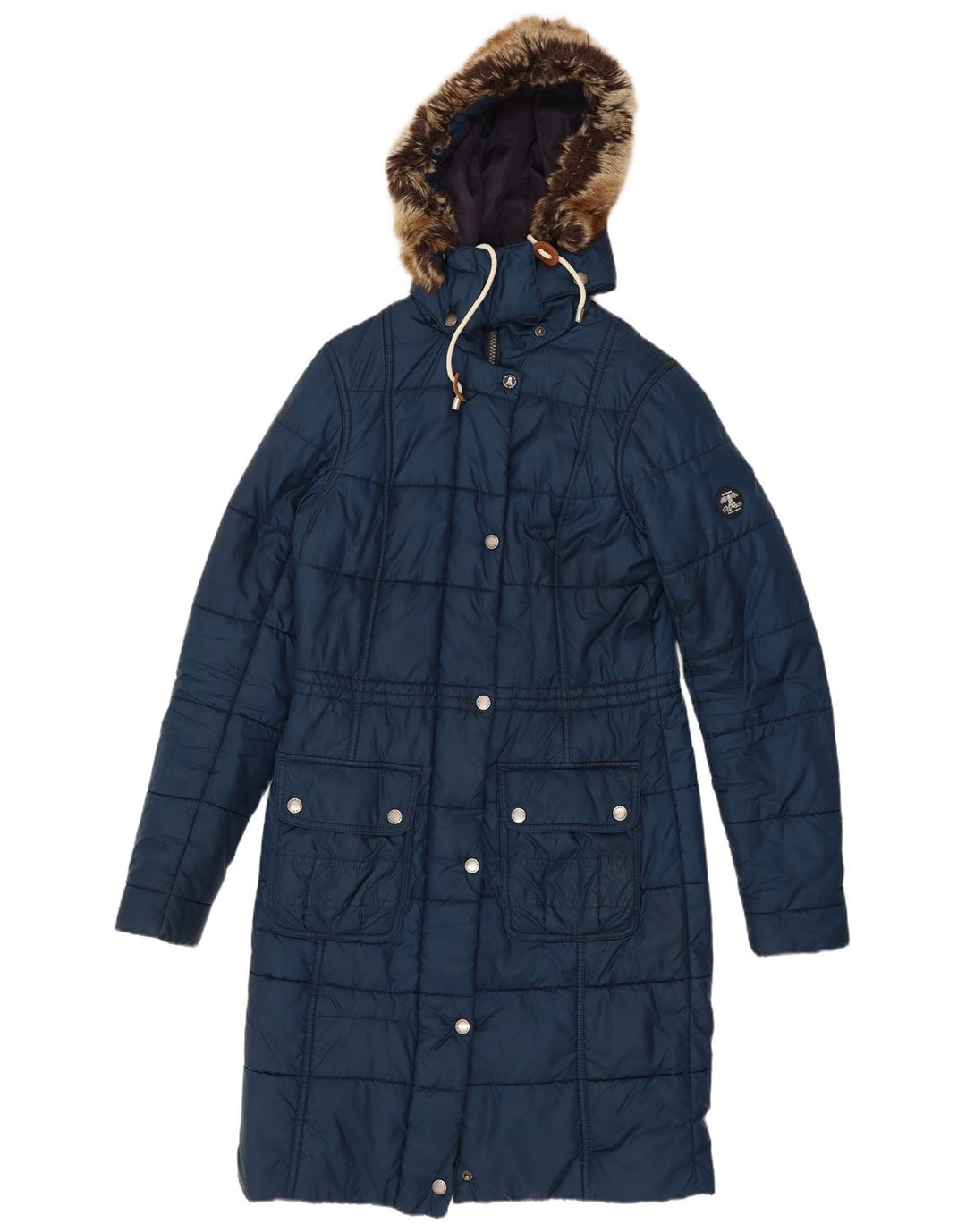 Женское стеганое пальто с капюшоном Barbour UK 8, маленькое темно-синее полиэстер