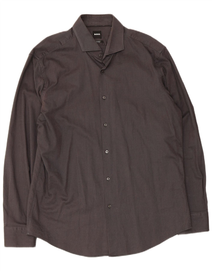 Мужская рубашка стандартного кроя Hugo Boss, размер 43, 17 XL, серая, хлопок