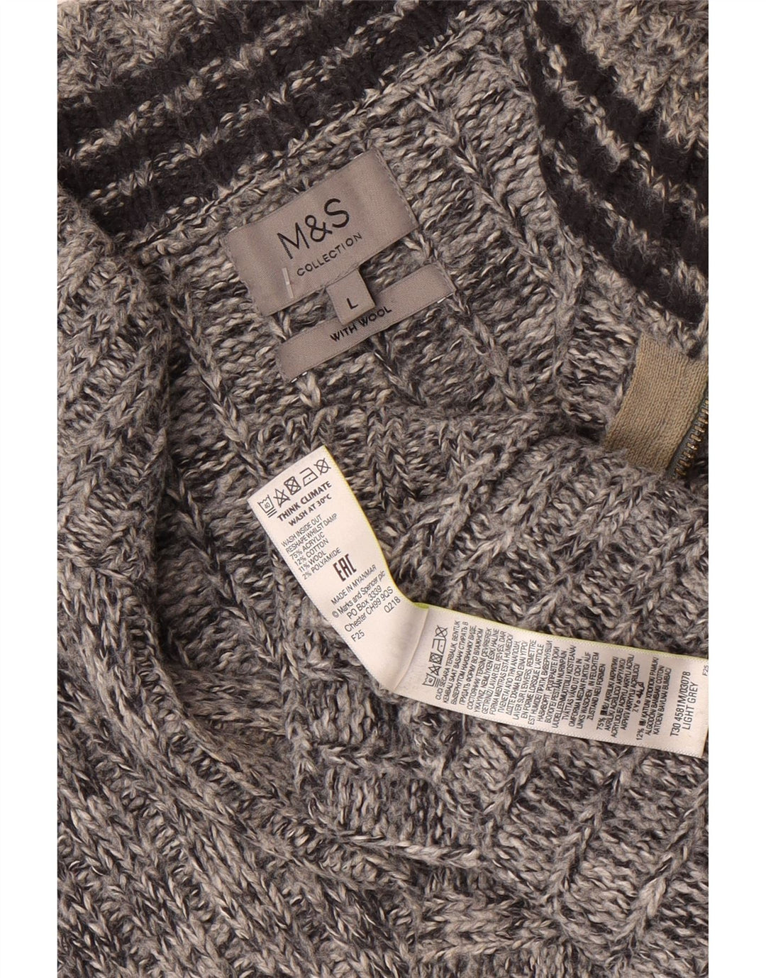 Женский джемпер с воротником на молнии Marks & Spencer UK 16, большой серый в крапинку