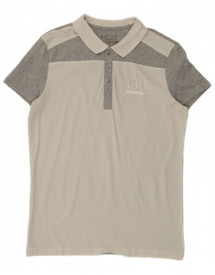 CALVIN KLEIN JEANS Mens Polo Shirt Large Grey Colourblock