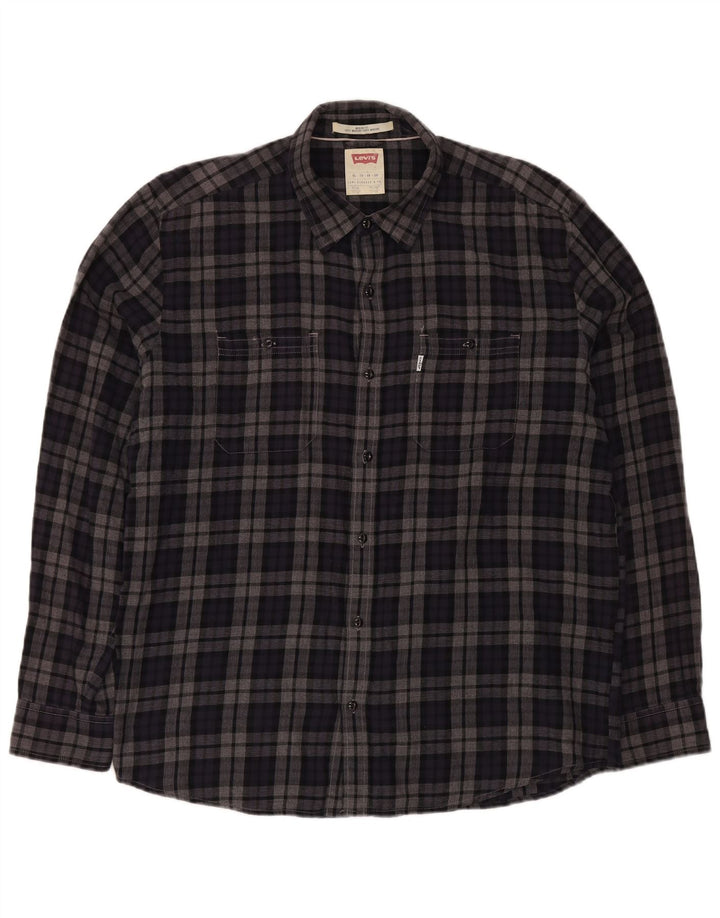 Мужская фланелевая рубашка современного кроя LEVI'S XL Темно-синяя клетка