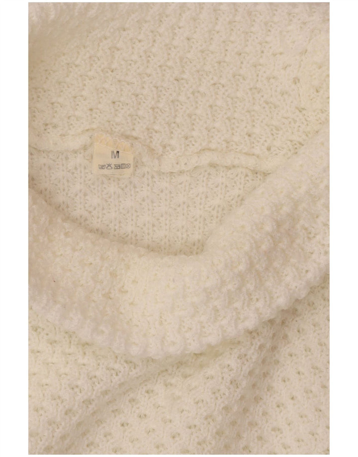 ВИНТАЖНЫЙ женский свободный джемпер с высоким воротником, Великобритания 14, средний белый