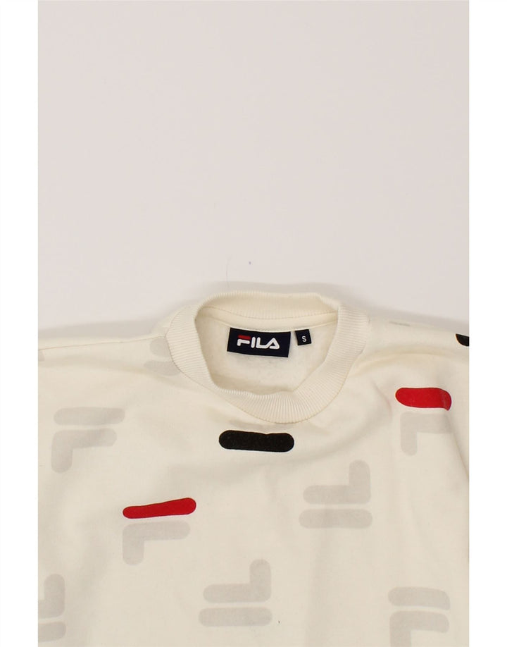 FILA Womens Graphic Sweatshirt Jumper UK 10 Small Off White Polyester Vintage Fila and Second-Hand Fila from Messina Hembry 