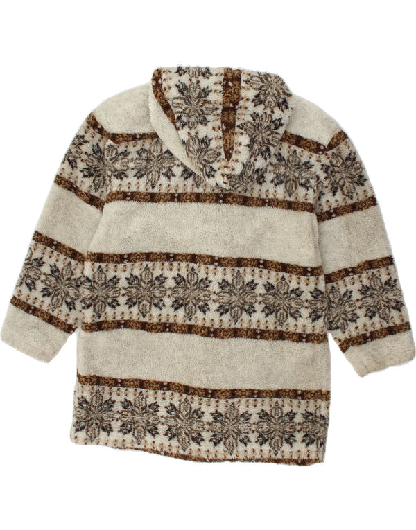 VINTAGE Womens Hooded Teddy Bear Duffle Coat UK 20 2XL Grey Fair Isle